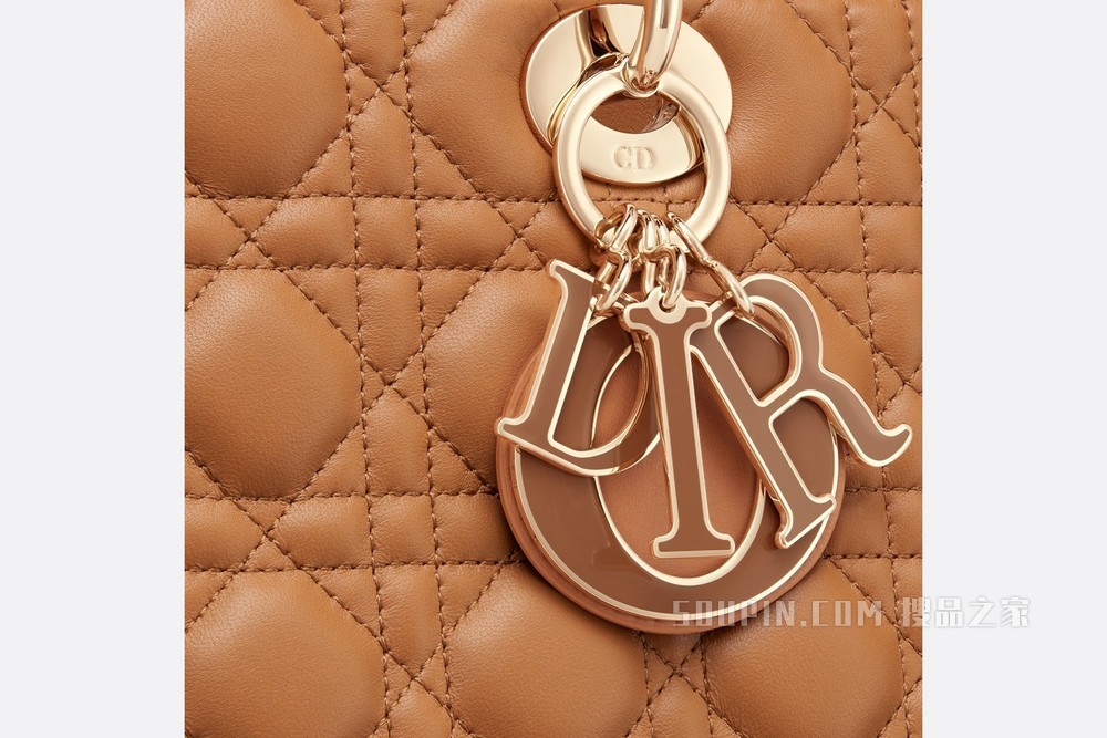中号 Lady Dior 手袋 琥珀色羊皮革藤格纹