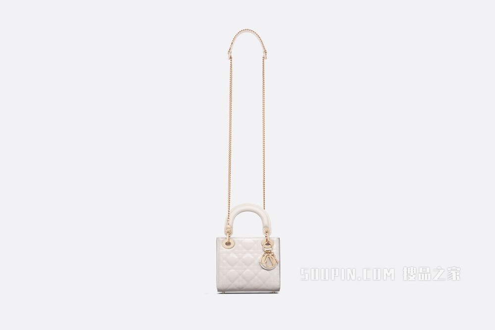 迷你 Lady Dior 手袋 奶白色漆皮牛皮革藤格纹
