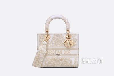 中号 Lady D-Lite 手袋 金色 Dior Around the World Stella 图案刺绣