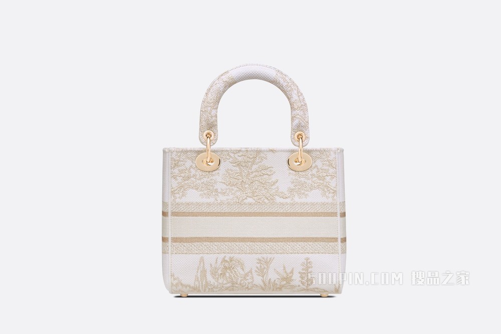 中号 Lady D-Lite 手袋 金色 Dior Around the World Stella 图案刺绣