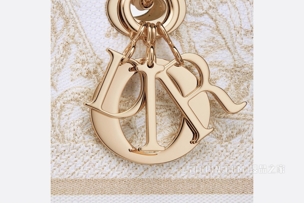 中号 Lady D-Lite 手袋 金色 Dior Around the World Stella 图案刺绣