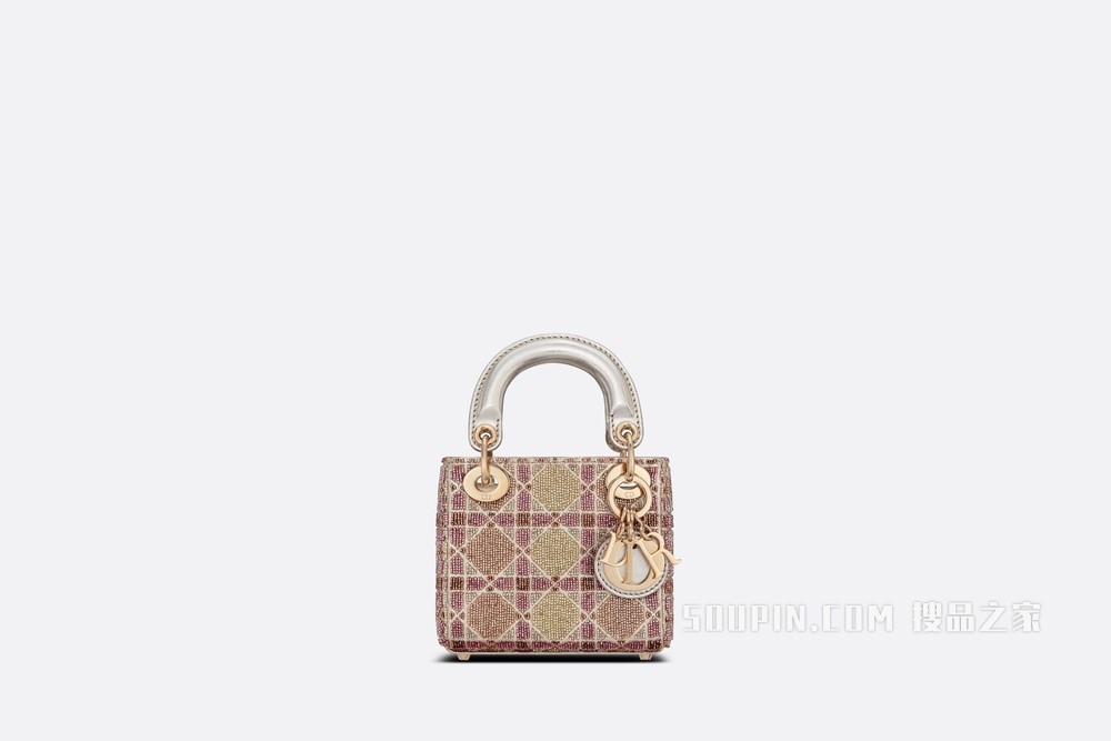 超迷你 Lady Dior 手袋 藤格纹多色金色调珠饰刺绣
