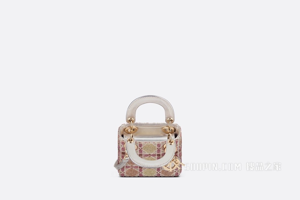 超迷你 Lady Dior 手袋 藤格纹多色金色调珠饰刺绣