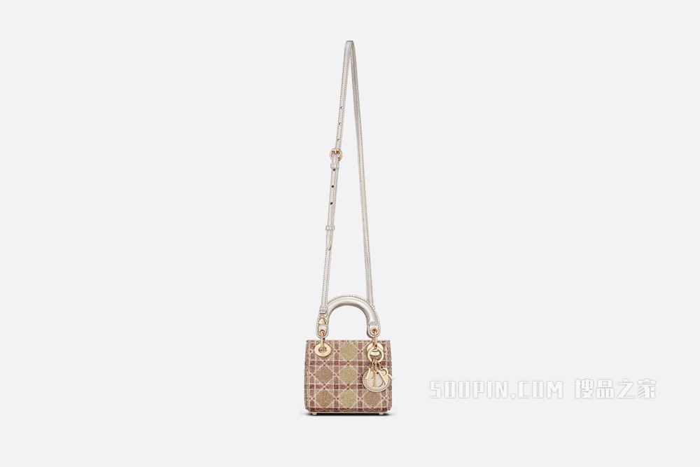 超迷你 Lady Dior 手袋 藤格纹多色金色调珠饰刺绣
