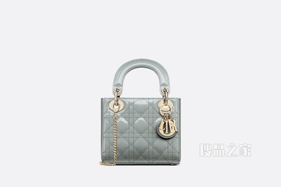 迷你 Lady Dior 手袋 灰色漆皮牛皮革藤格纹