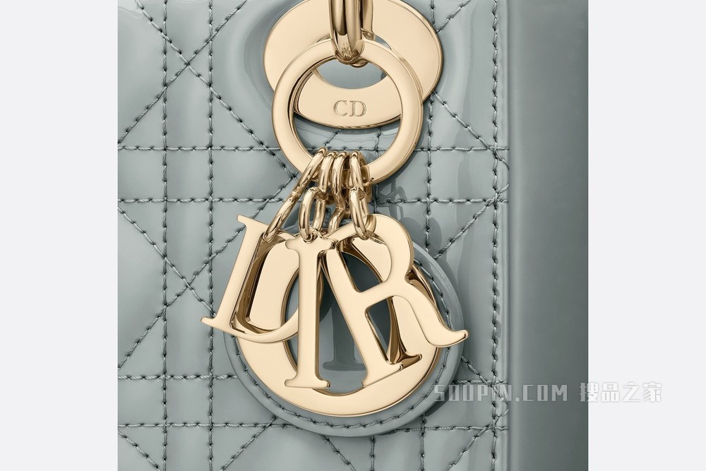 迷你 Lady Dior 手袋 灰色漆皮牛皮革藤格纹
