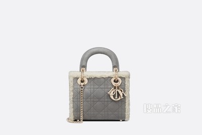 迷你 Lady Dior 手袋 灰色皮毛一体藤格纹