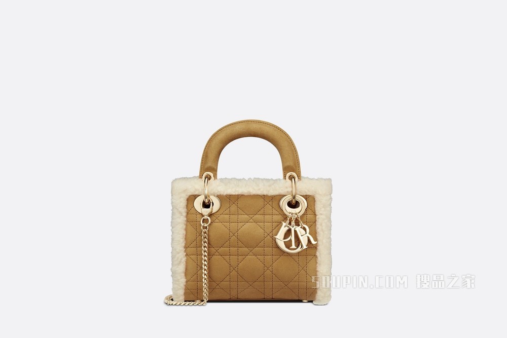迷你 Lady Dior 手袋 驼色皮毛一体藤格纹