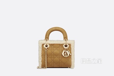 迷你 Lady Dior 手袋 驼色皮毛一体藤格纹