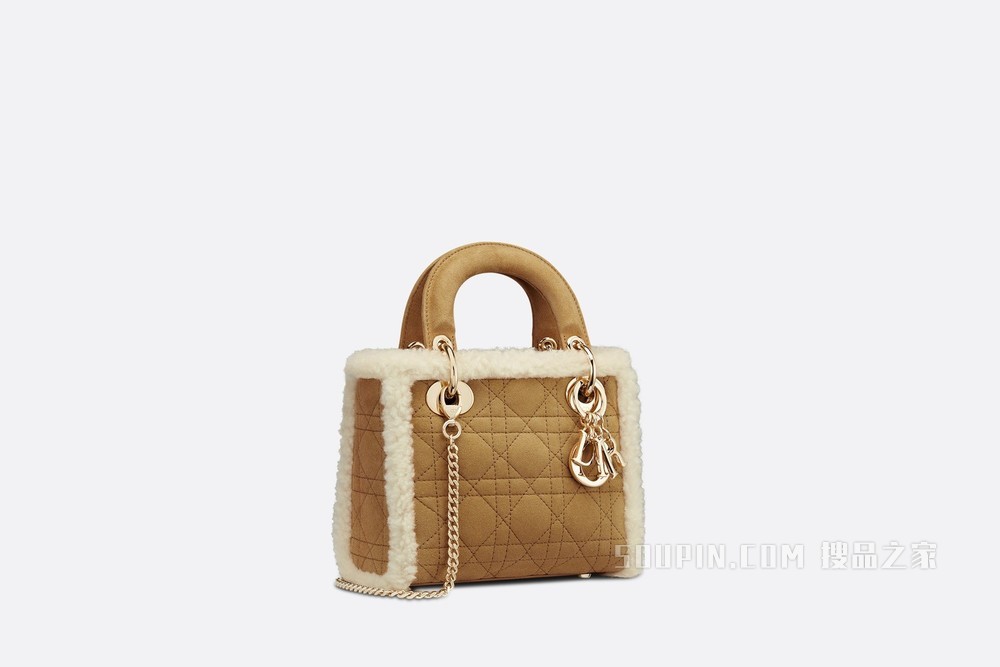 迷你 Lady Dior 手袋 驼色皮毛一体藤格纹