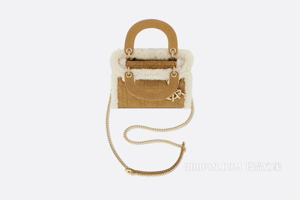 迷你 Lady Dior 手袋 驼色皮毛一体藤格纹