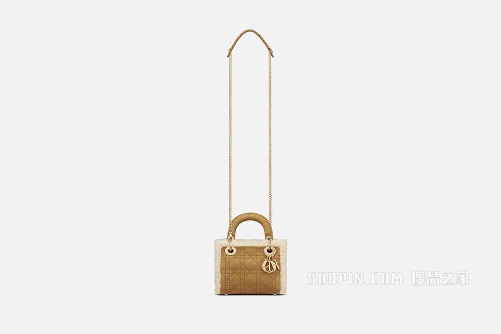迷你 Lady Dior 手袋 驼色皮毛一体藤格纹