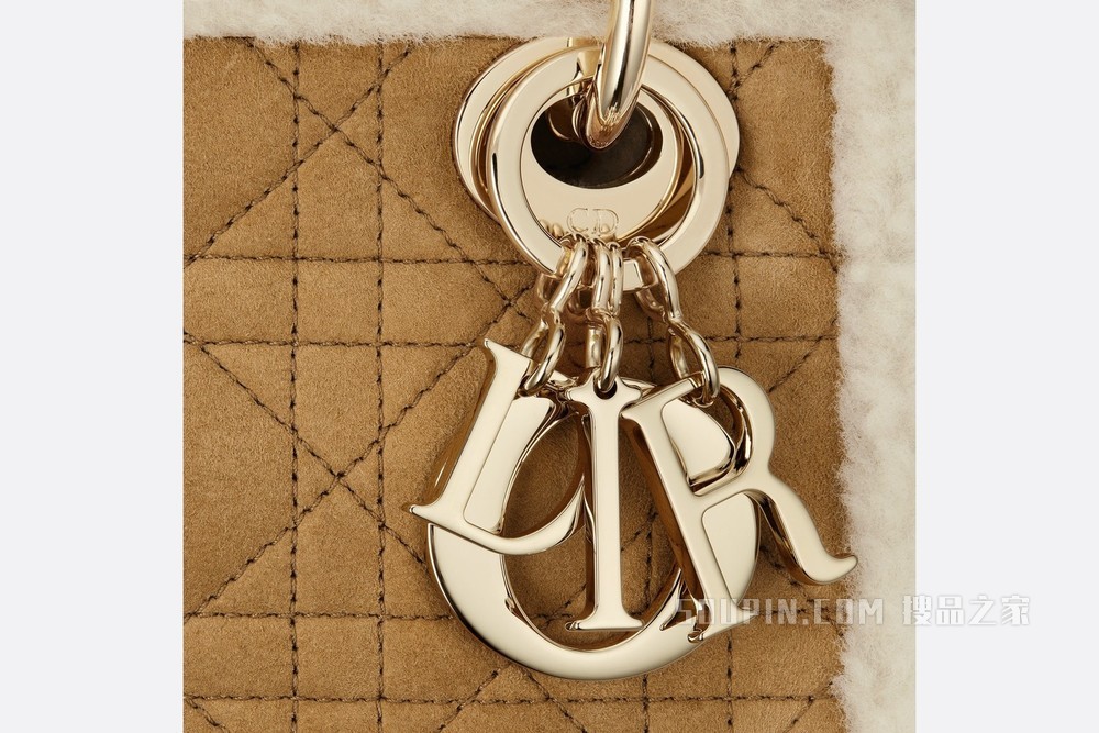 迷你 Lady Dior 手袋 驼色皮毛一体藤格纹