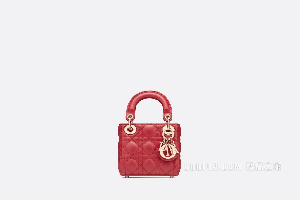 超迷你 Lady Dior 手袋 红色羊皮革藤格纹