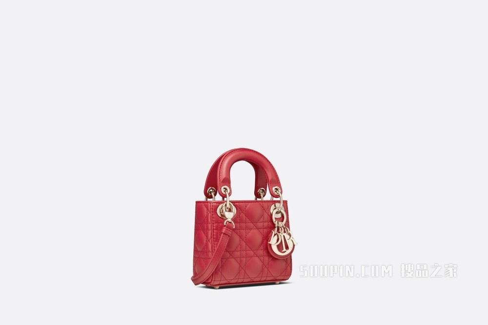 超迷你 Lady Dior 手袋 红色羊皮革藤格纹