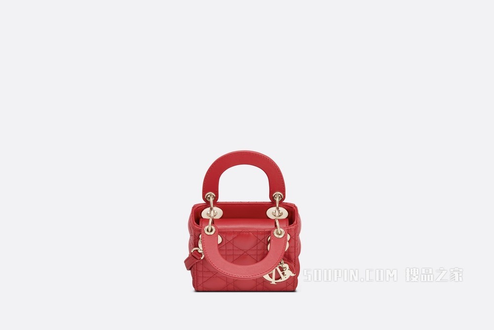 超迷你 Lady Dior 手袋 红色羊皮革藤格纹