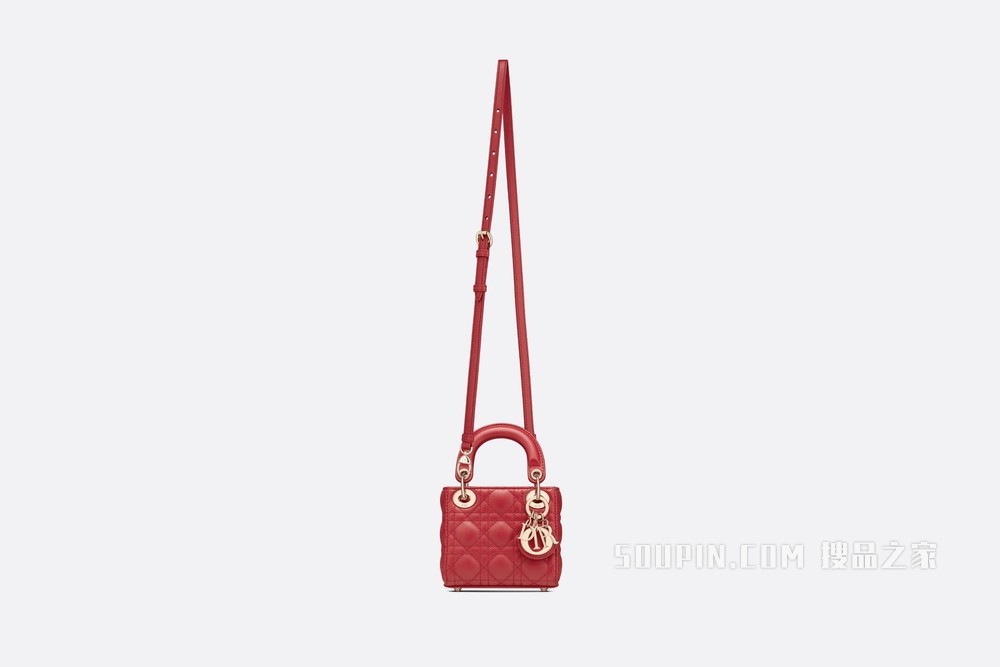 超迷你 Lady Dior 手袋 红色羊皮革藤格纹