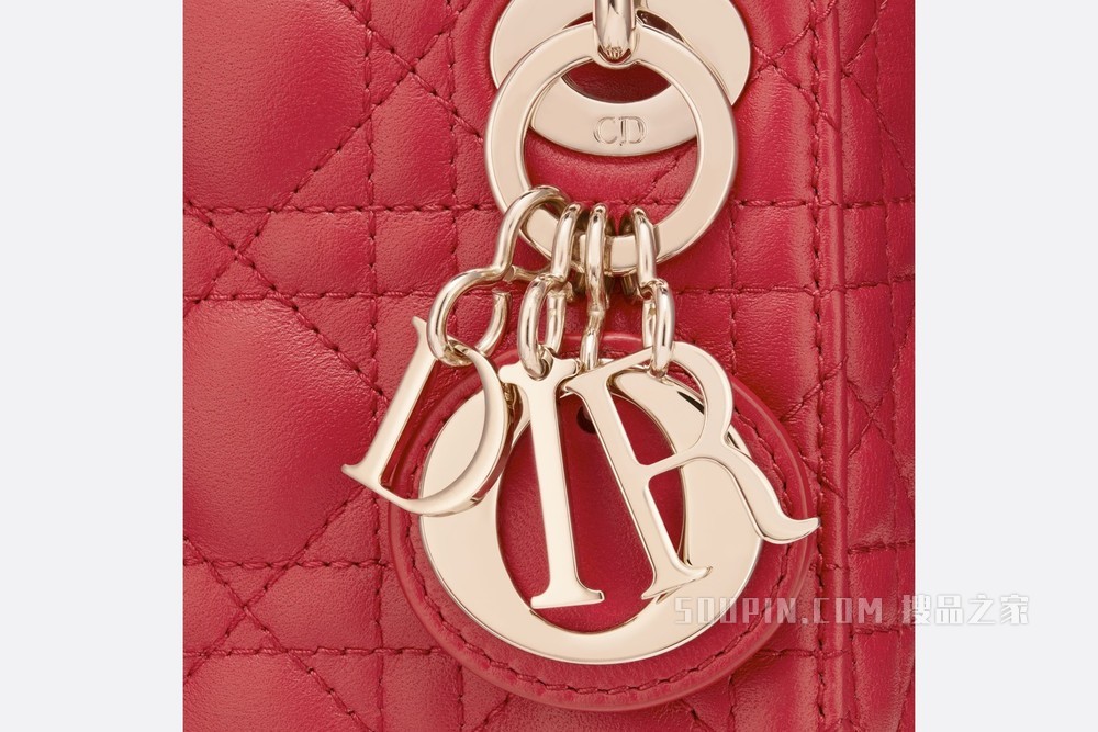 超迷你 Lady Dior 手袋 红色羊皮革藤格纹