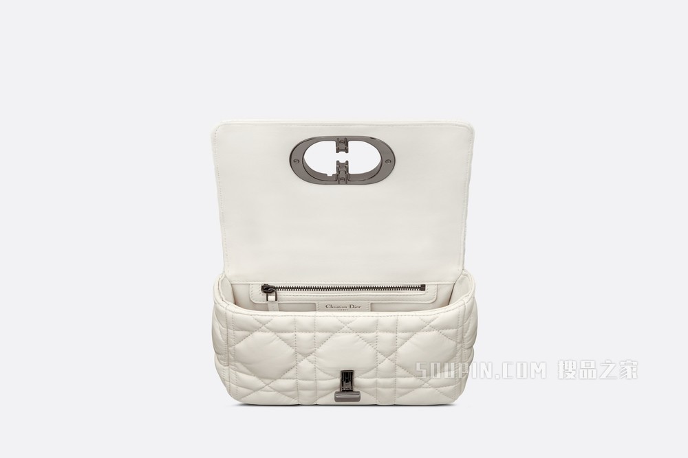 小号 Dior Caro 手袋 奶白色牛皮革绗缝超大藤格纹