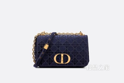 中号 Dior Caro 手袋 蓝色天鹅绒藤格纹刺绣