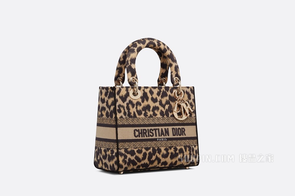 中号 Lady D-Lite 手袋 米色 Mizza 图案刺绣