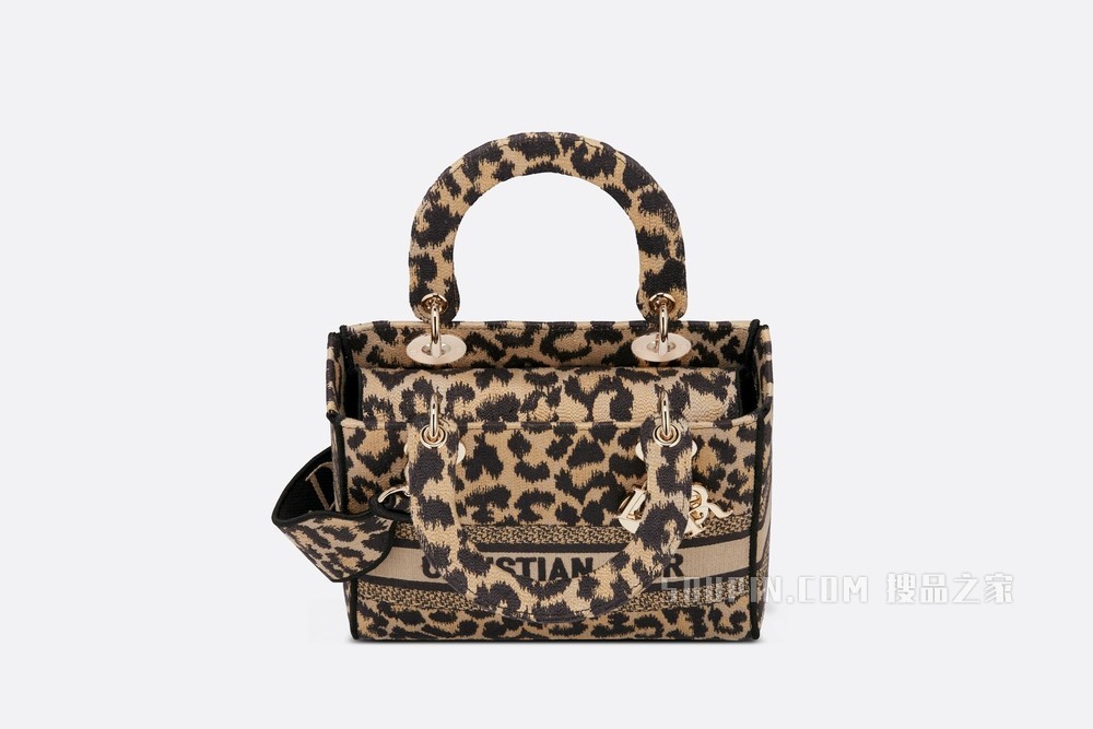 中号 Lady D-Lite 手袋 米色 Mizza 图案刺绣