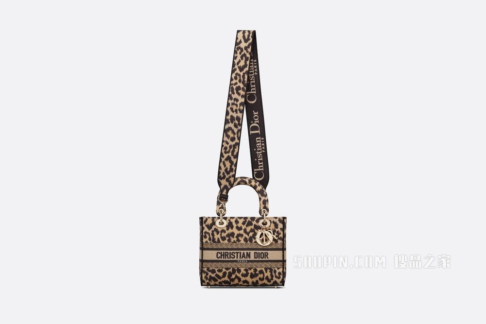 中号 Lady D-Lite 手袋 米色 Mizza 图案刺绣