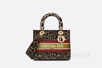 中号 Lady D-Lite 手袋 米色天鹅绒 Mizza 图案刺绣