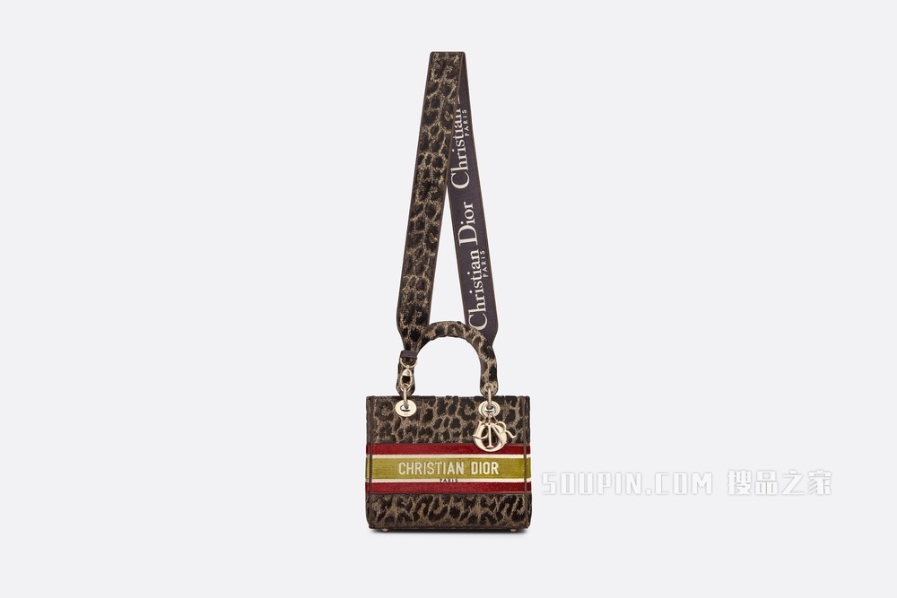 中号 Lady D-Lite 手袋 米色天鹅绒 Mizza 图案刺绣