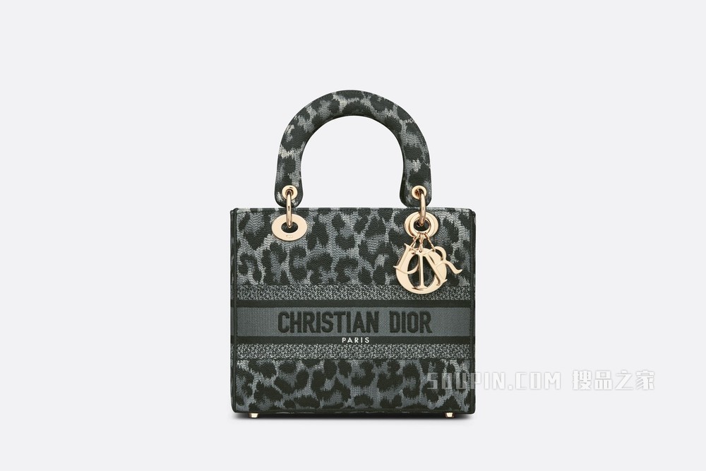中号 Lady D-Lite 手袋 灰色 Mizza 刺绣