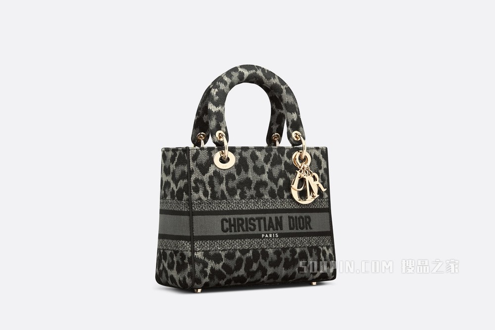 中号 Lady D-Lite 手袋 灰色 Mizza 刺绣