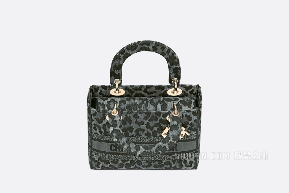 中号 Lady D-Lite 手袋 灰色 Mizza 刺绣