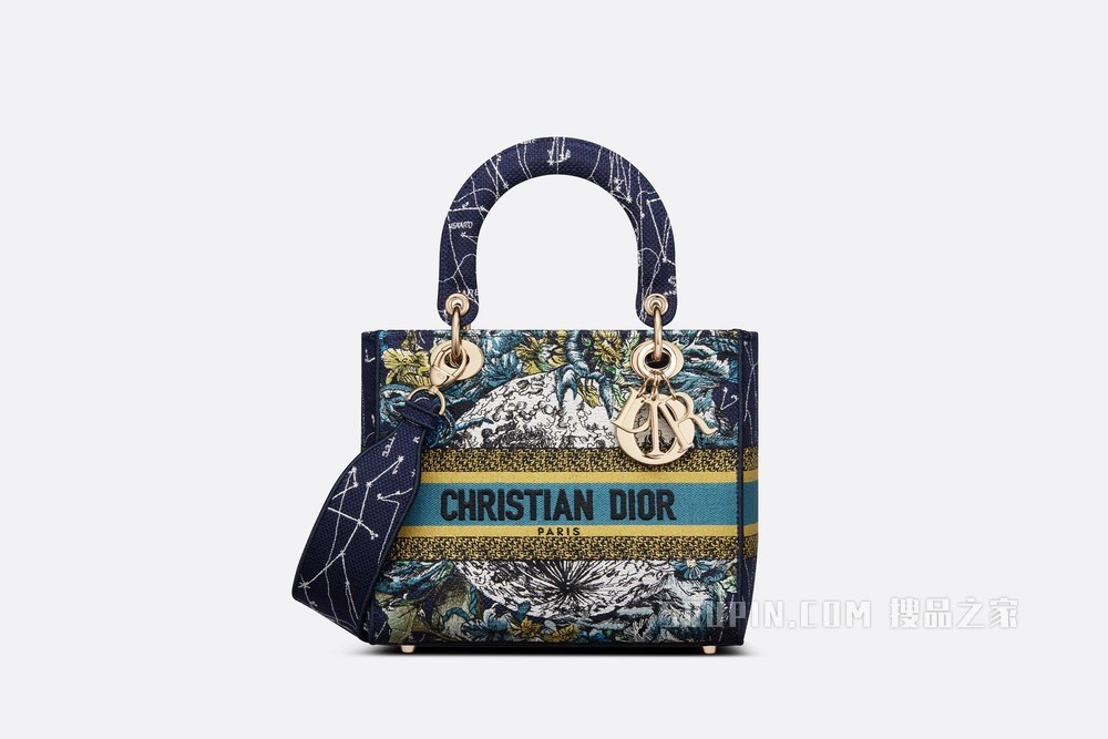 中号 Lady D-Lite 手袋 蓝色 Dior 星座刺绣