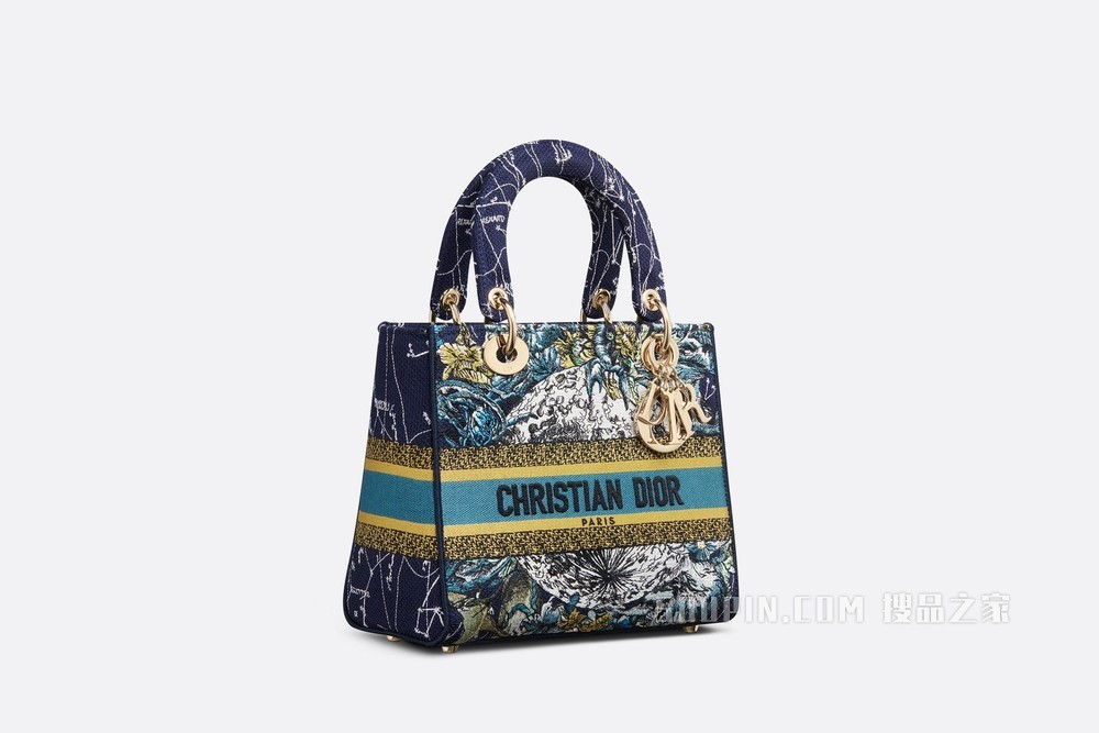 中号 Lady D-Lite 手袋 蓝色 Dior 星座刺绣