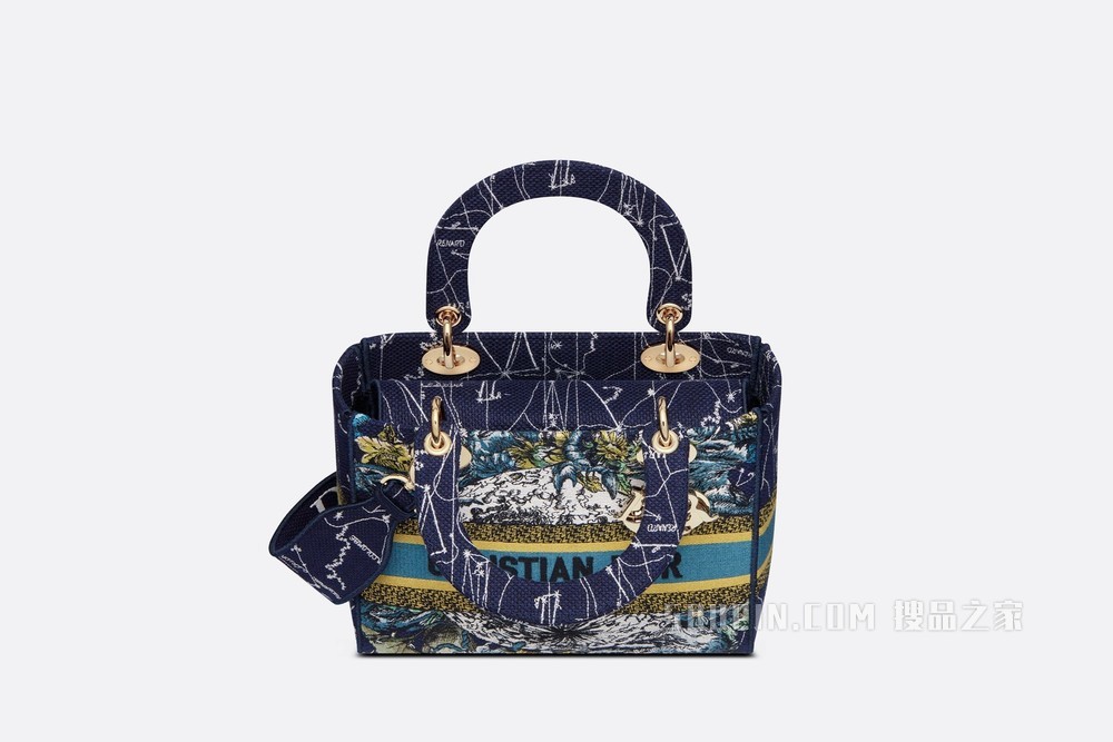 中号 Lady D-Lite 手袋 蓝色 Dior 星座刺绣