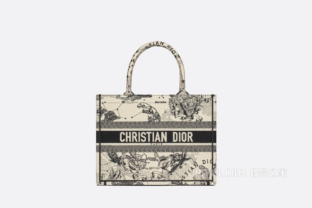 小号 Book Tote 手袋 奶白色和黑色 Dior Zodiac 刺绣