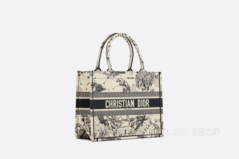 小号 Book Tote 手袋 奶白色和黑色 Dior Zodiac 刺绣