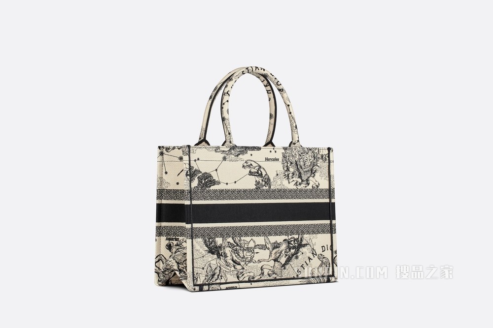 小号 Book Tote 手袋 奶白色和黑色 Dior Zodiac 刺绣