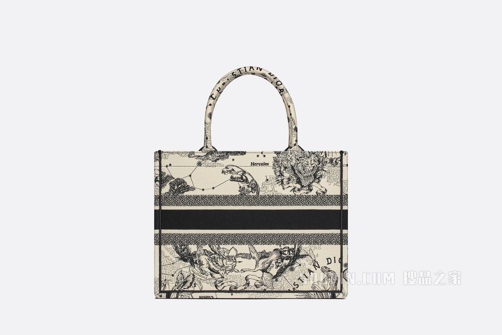 小号 Book Tote 手袋 奶白色和黑色 Dior Zodiac 刺绣