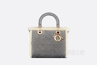 中号 Lady Dior 手袋 灰色皮毛一体藤格纹