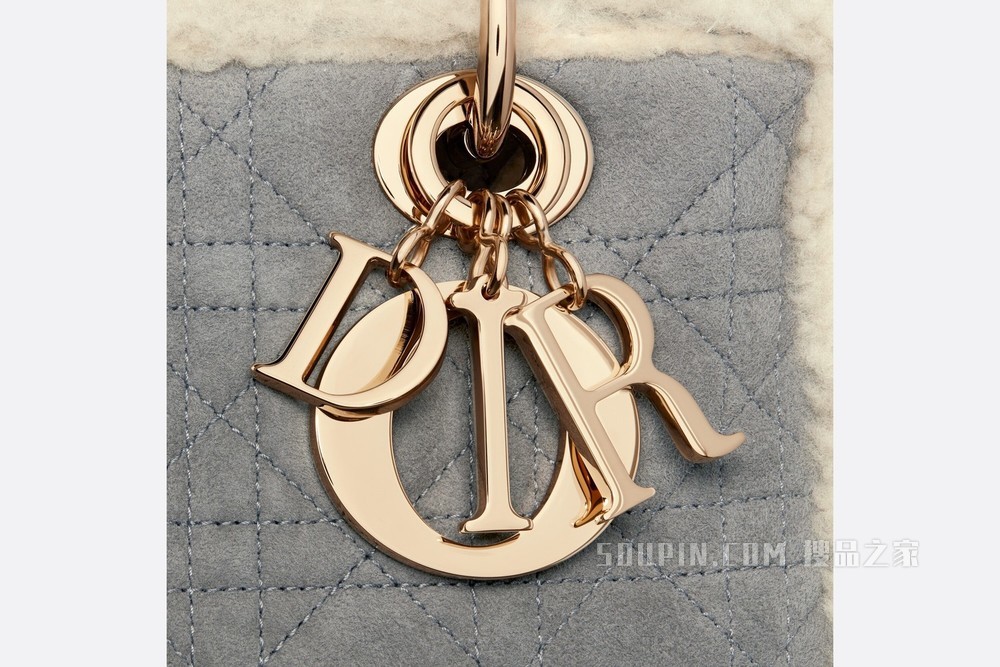 中号 Lady Dior 手袋 灰色皮毛一体藤格纹