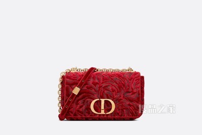 中号 Dior Caro 手袋 红色天鹅绒 Dior Roses 图案刺绣