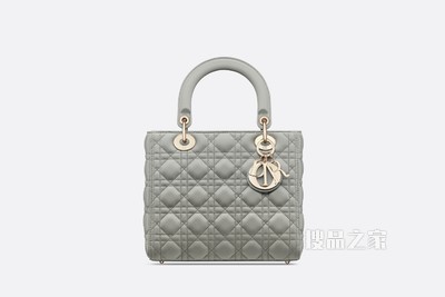 中号 Lady Dior 手袋 灰色羊皮革藤格纹
