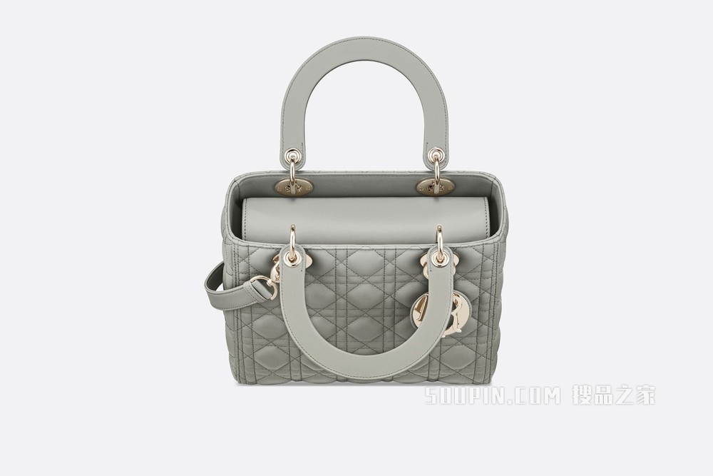 中号 Lady Dior 手袋 灰色羊皮革藤格纹