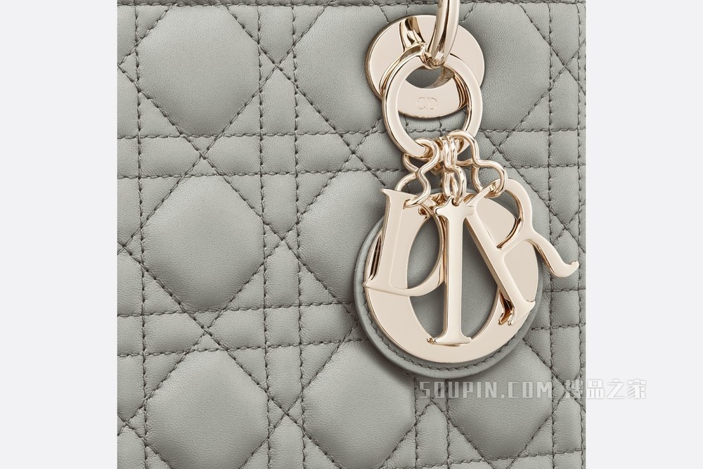 中号 Lady Dior 手袋 灰色羊皮革藤格纹