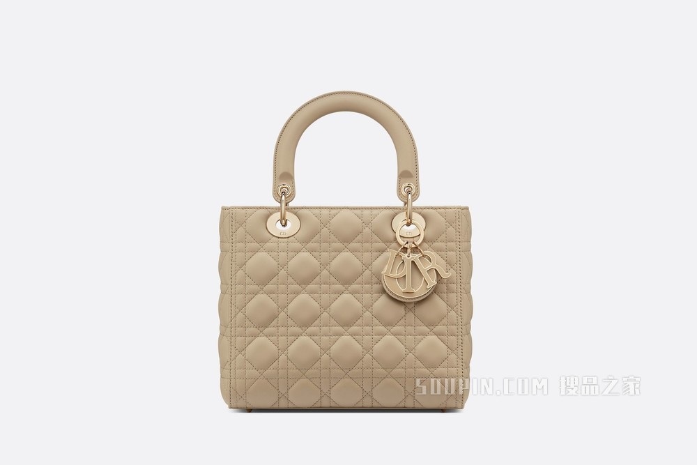 中号 Lady Dior 手袋 米色羊皮革藤格纹