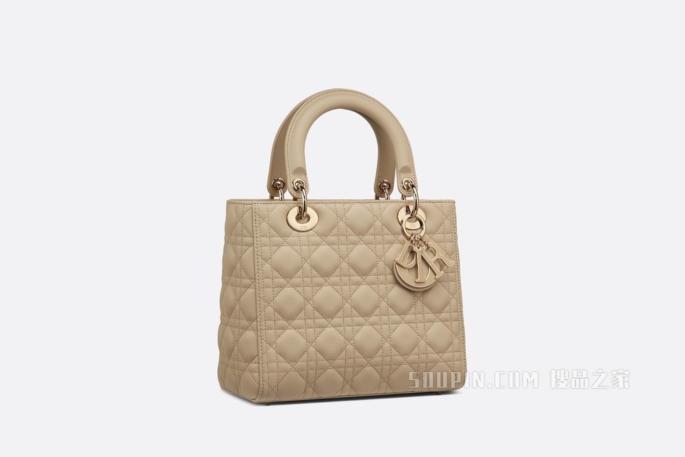 中号 Lady Dior 手袋 米色羊皮革藤格纹