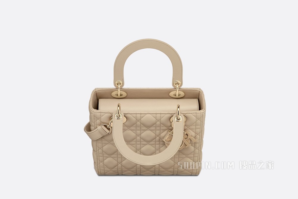 中号 Lady Dior 手袋 米色羊皮革藤格纹