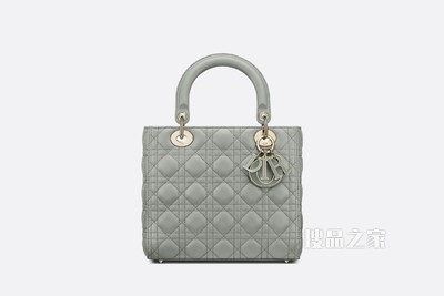 中号 Lady Dior 手袋 灰色羊皮革藤格纹