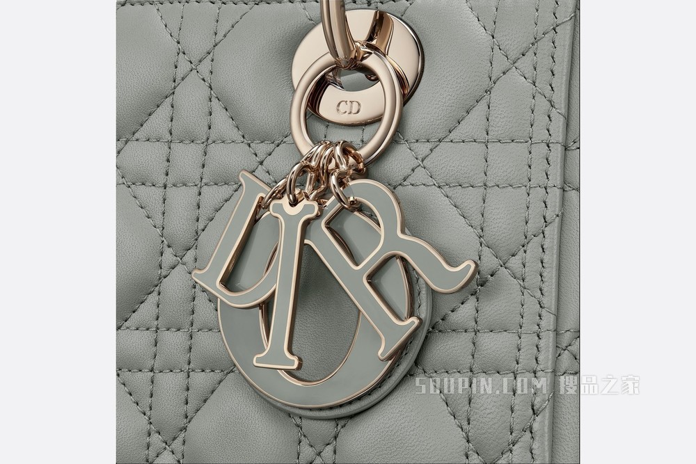 中号 Lady Dior 手袋 灰色羊皮革藤格纹
